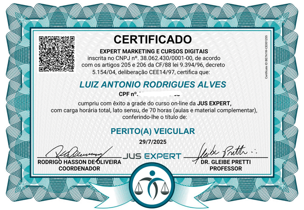 CERTIFICADO PERITO VEÍCULAR