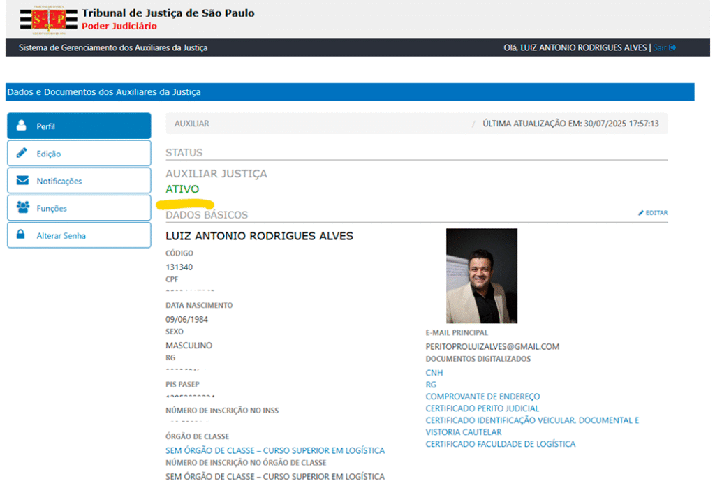 CADASTRO ATIVO TRIBUNAL DE JUSTIÇA